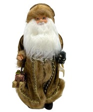 Vintage-Style Standing Santa Claus Figurine Brown Coat Rustic Holiday Christmas  picture