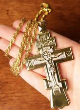 Gold Plate Russian Orthodox Three Bar Bishops Pectoral Cross Crucifix 48 In picture