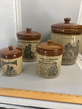 4 Vintage Stoneware Canisters Very Old /heavy Farmhouse Decor Cottage picture