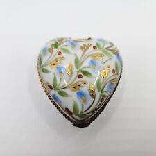 Limoges France Trinket Box Porcelain Heart Hinged Hand Painted Florals picture