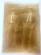 Vtg Sepia Photo men suits & boater hats 1920s 1930s dapper fashion handsome cute picture