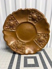 Vtg Hand Hammered 16” Copper Serving Tray Platter Embossed Roses Scalloped picture