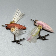 2 Antique German MOTH Christmas Ornaments Spun Glass Wing Flower Clip On - READ picture