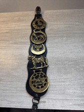 Vintage Horse Brasses Martingale Strap 5 Equestrian Medallions Horse picture