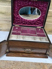 Antique Victorian Jewellery Chest / Sewing Box Hard Wood Velvet Lined C:-1860s . picture