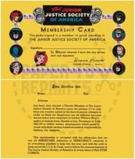 THE JUNIOR JUSTICE SOCIETY OF AMERICA V1 MEMBERSHIP CARD - VINTAGE FANTASY picture