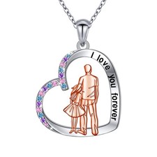 Alphm S925 Sterling Silver Father Daughter Heart Pendant Necklace Jewelry fro... picture
