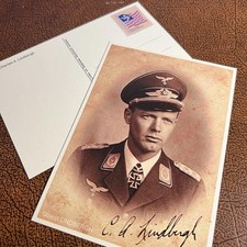 Charles Lindbergh in Luftwaffe Uniform - autographed postcard + unique postage picture