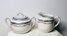 H&C Heinrich Selb Bavaria Sugar Bowl w Lid and Creamer Handles 6373 Vintage picture