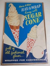 Vintage 1959 Eat-It-All Ice Cream Cone Sign Chicago Hava-Wrap Soda Fountain picture