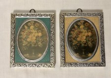 Set of 2 Italian Ornate Metal Rectangular Frame Floral Art Wall Decor picture