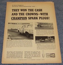 1964 Champion Spark Plugs Vintage Ad Detroit Dragway 