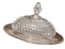 Vintage Indiana Glass Diamond Point Covered Oval Dome Butter Dish picture