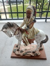 AMERICAN ACADEMY NATIVE AMERICAN INDIAN CHIEF ON HORSE ON WOOD BASE  picture
