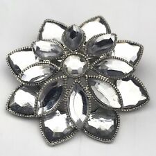 Flower Brooch Glass Silver tone Pin picture
