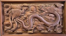 This large, vintage mid-century wood panel 46 x26 features a high-relief Carving picture