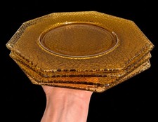Vintage Amber Crackle Glass Octagonal Salad Plates Set of 3 picture