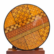 Vintage Japanese Hakone yosegi-zaiku wooden round plate tray 10 inches picture