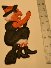 Vintage Antique 1920's Embossed Die Cut WITCH W/ Broom  Germany Right Facing picture