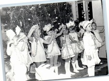 Soviet USSR Photo 7 Girls in Festive Dresses and Crowns Holding Tinsel picture
