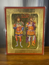 SAINTS THEODORES THE GREAT MARTYRS -Wooden Icon carved with gold leaves 8x10 Inc picture