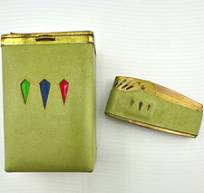 Vintage Princess Gardner Green Faux Leather Cigarette Case & Lighter w/ Inlay picture