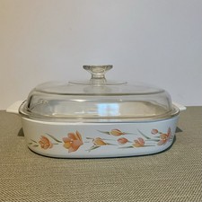 Vintage Corning Ware Peach Floral Casserole Dish  A-10-B w/A12C Lid 2.5 Liter picture