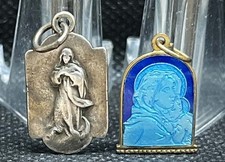Italy antique lot x2 Immaculate Conception (silver) & Virgin & baby (enamel) picture