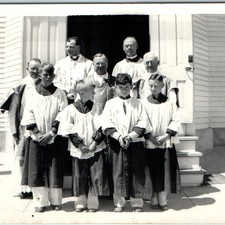 c1940s Altar Boys Priests Catholic Church 6' Snapshot Photo Vestments Clergy Vtg picture