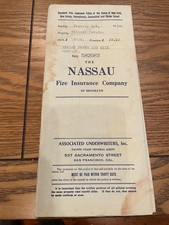 Antique 1908 Nassau Fire Insurance Policy Document Millers Nevada Signed Brookly picture