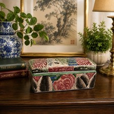 Vtg Oriental Accent Company Ceramic Chinese Rose Medallion Trinket Box W Lid picture