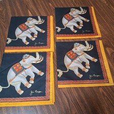 Jim Thompson Vintage Set Of 4 100% Silk Colorful Elephant Thailand Napkins EUC picture