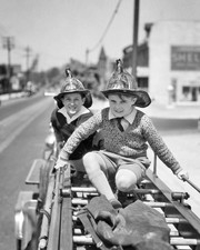 Vintage Boy Firemen Firefighters 1930s BLK and White Matte Photo Reprint 8