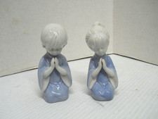 Vintage Brinn's Taiwan Blue & White Porcelain Praying Children Figurines picture