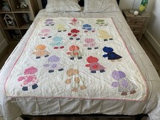 Vintage 1930s Sunbonnet Sue Quilt Hand Quilted Applique Feedsack Folk Art picture