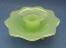 Vintage Green Vaseline Glass Footed Candle Stick Holder picture