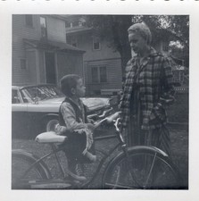 Little Boy Child Riding Torpedo Bike In Cowboy Costume Woman Vtg Photo Snapshot picture