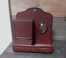 Vintage Burgundy Tin Wall Hanging Match Holder Spent Match Area Small Mirror picture