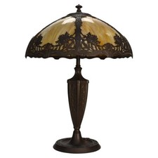 Arts & Crafts Royal Art Glass Co. 6-Panel Slag Glass Table Lamp Unsigned C1920 picture