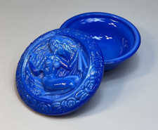 Art Deco Bohemian Hoffman Schlevogt Lapis Blue Glass Dresser Box Powder Jar Nude picture
