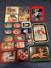 Vintage 1980/90s Coca-Cola Memorabilia Misc Lot-Tin Canisters,Serving Trays,Ads picture