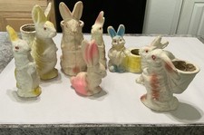 Lot Of 8 VINTAGE Papier Mache EASTER BUNNY Rabbit Candy Holder picture