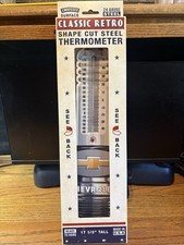 CHEVROLET Spark Plug 17.5” TALL 24 GA. CUT STEEL Embossed Metal Thermometer USA picture