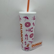 RARE Dunkin’ Donuts Coffee Summer 2026 TUMBLER White w/Straw Pink Crab Shark NWT picture