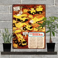 1967 Tonka Toy Metal Giant Crane dump Truck Mancave Metal Sign Repro 9x12