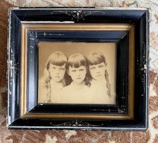 Antique Victorian Goth Haunted Ghost Children Photo Framed Ebonized Wood Art picture