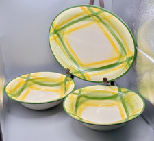 50s VTG Vernonware Gingham Plaid 3 pc Serving Set Platter Bowls California MCM picture