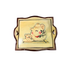 Vintage Hand Painted Wooden Tea Tray Teapot Kitchen Serving Cottage Decor picture