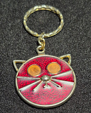 RARE Crownmark Vintage Red Enamel Cat Keychain Mid Century Crown Stamp Bag Charm picture