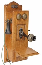 Antique L.M. Ericsson Oak Wall Telephone Magneto Crank Buffalo NY 1907 Patent picture